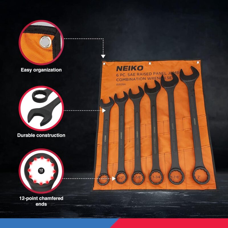 Neiko 03125A Heavy Duty Wrench Set | 6 Piece | SAE | 12-Pt Combination Box Ends - Image 4