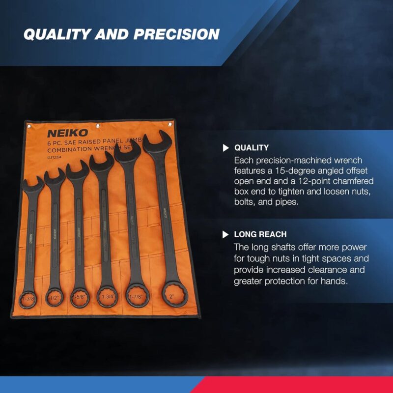 Neiko 03125A Heavy Duty Wrench Set | 6 Piece | SAE | 12-Pt Combination Box Ends - Image 3