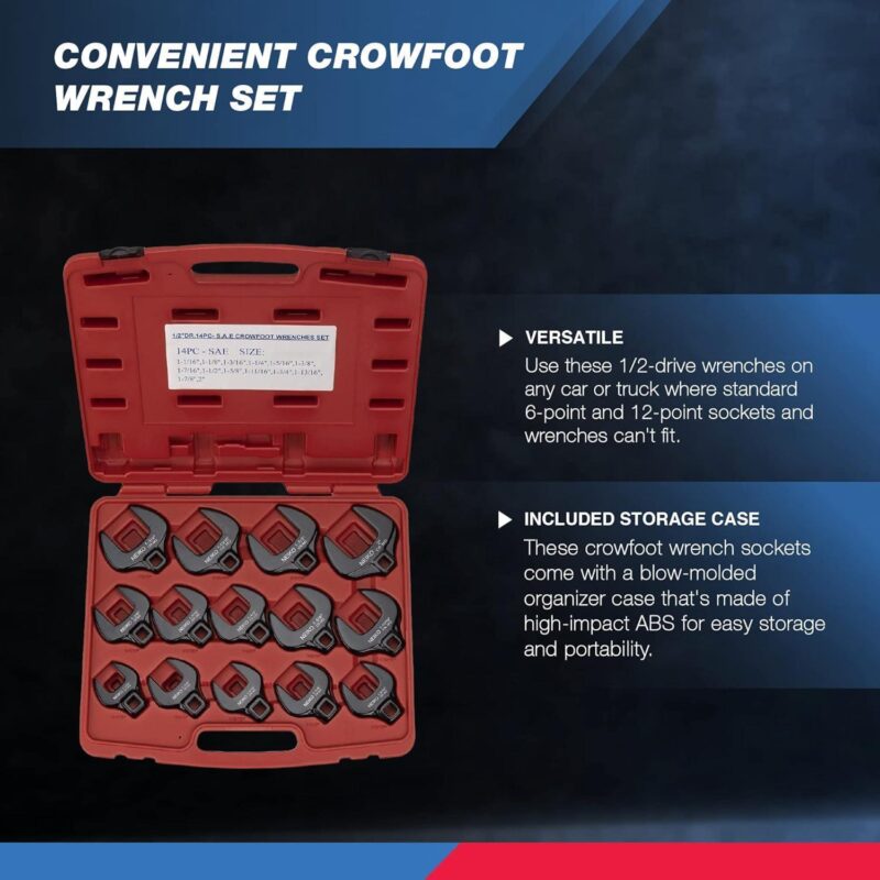 Neiko 03325A 1/2-Inch Drive SAE Crowfoot Wrench Set, Jumbo Size, Cr-Mo, 1-1/16 Inch - 2 Inch | 14-Piece set - Image 3