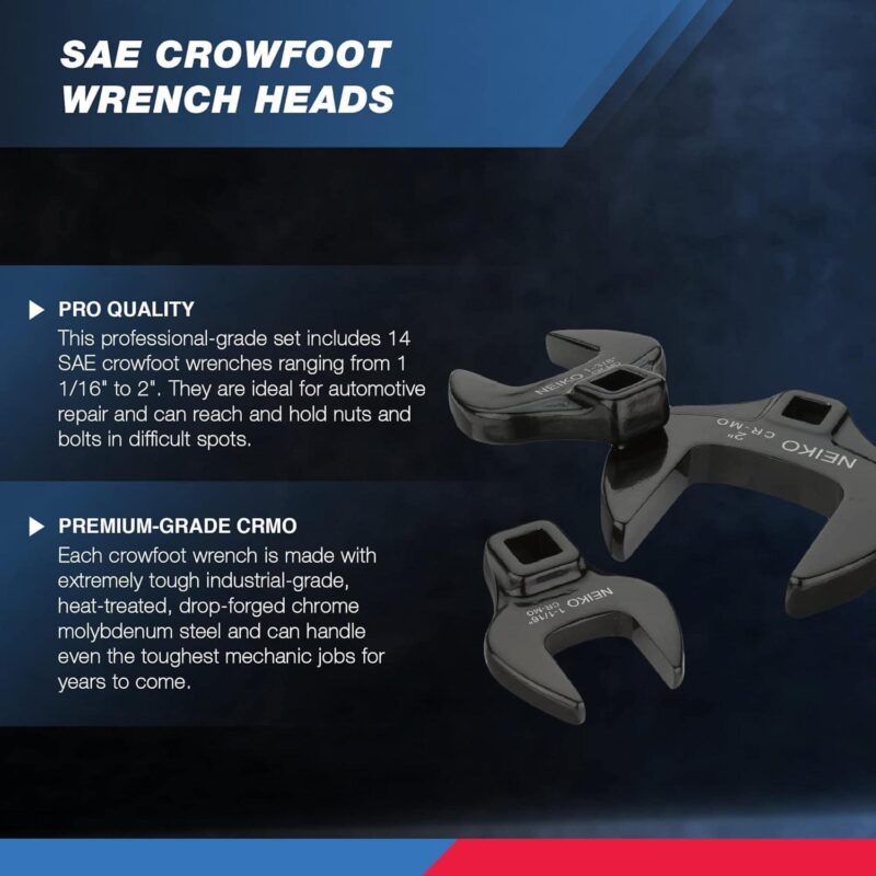 Neiko 03325A 1/2-Inch Drive SAE Crowfoot Wrench Set, Jumbo Size, Cr-Mo, 1-1/16 Inch - 2 Inch | 14-Piece set - Image 2