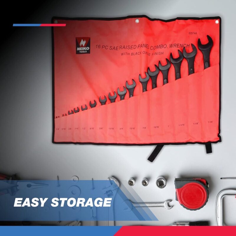 Neiko 03574A Jumbo Combination Wrench Set | 16 Piece | SAE | 1/4a to 1-1/4a | Raised Panel Construction - Image 5