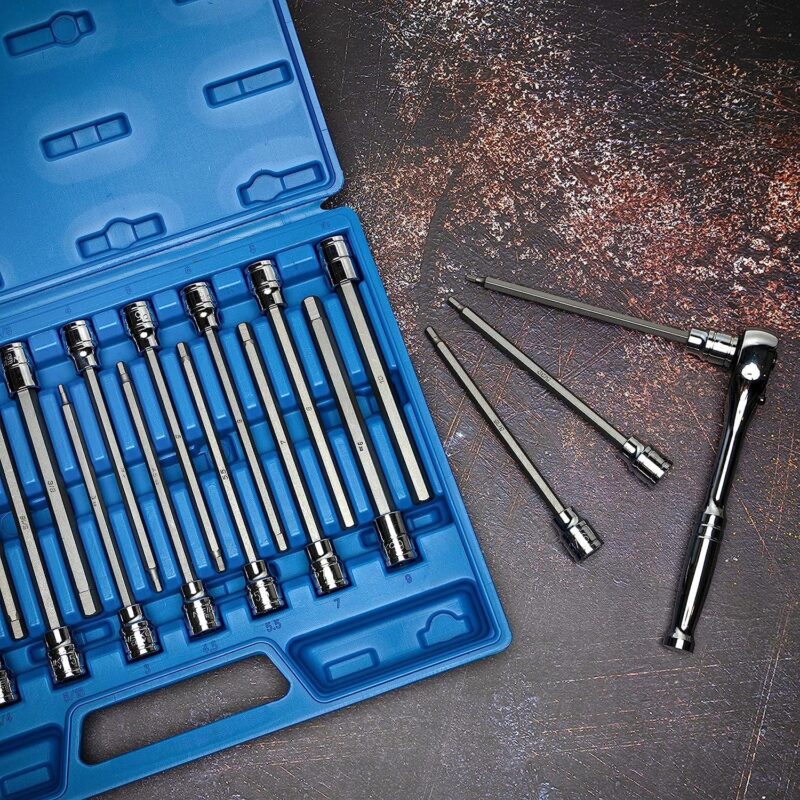 Neiko 10079A Extra Long Allen Hex Bit Socket Set, 18 Piece SAE and Metric Allen Socket Set, 3/8 Drive, 1/8  a 3/8 Inch and 3mm a 10mm, 6a Long Allen Hex Socket Bit Set, Allen Head Hex Key Socket Set a | - Image 5