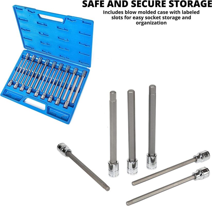 Neiko 10079A Extra Long Allen Hex Bit Socket Set, 18 Piece SAE and Metric Allen Socket Set, 3/8 Drive, 1/8  a 3/8 Inch and 3mm a 10mm, 6a Long Allen Hex Socket Bit Set, Allen Head Hex Key Socket Set a | - Image 3