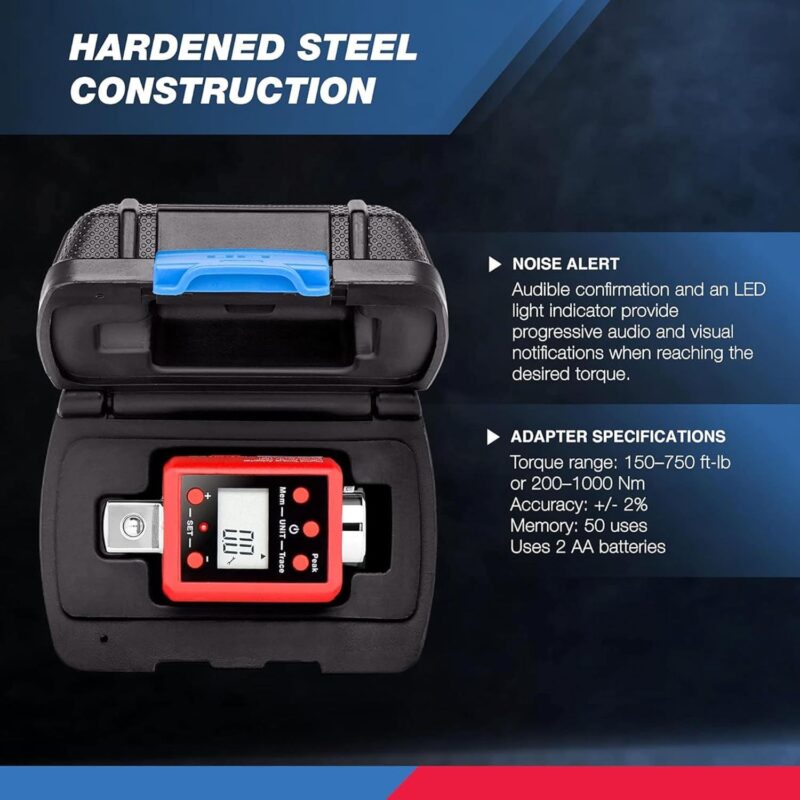 Neiko 20743A 3/4a -Inch Digital Torque Adapter, 150-750 ft-lb, Digital Torque Wrench Converter/Torque Wrench Adapter, Alerts Torque Setting, Calibrate Digital and Analog Torque Wrenches - Image 3