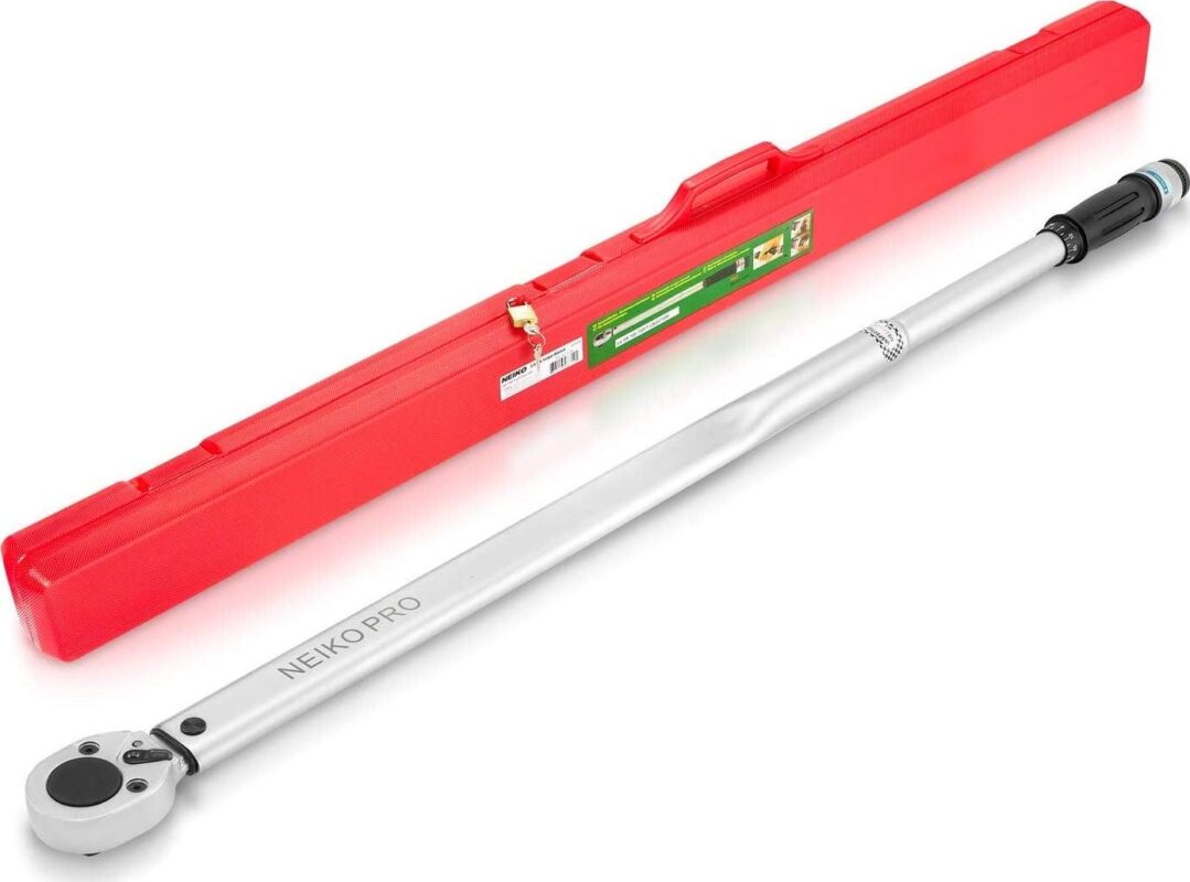 Neiko PRO 03710B 3/4-Inch-Drive Adjustable SAE Torque Wrench with Torque Click Settings of 100a 700 Foot-Pound, Made with CrV Steel, 48-Inch Length