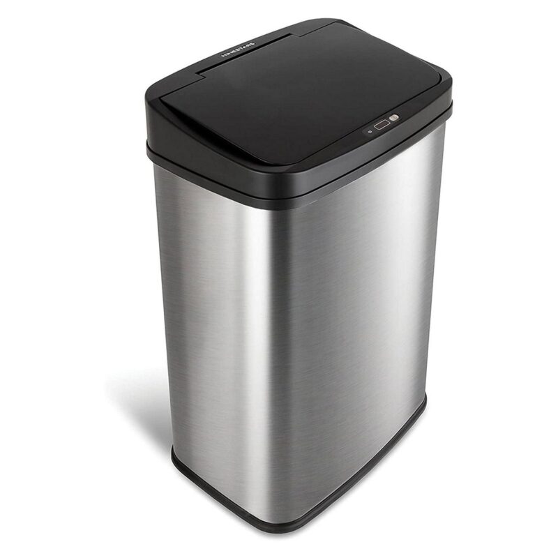 Nine Stars 13.2 Gallon Trash Can, Touchless Kitchen Trash Can, Stainless Steel with Black Lid