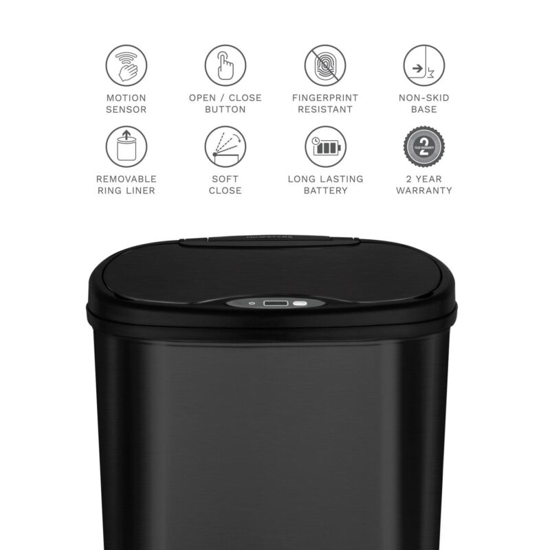 Nine Stars 13.2 Gallon Trash Can, Motion Sensor Kitchen Trash Can, Black Stainless Steel - Image 7
