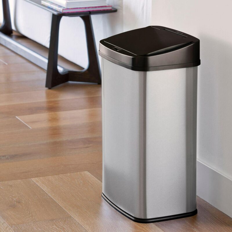 Nine Stars 13.2 Gallon Trash Can, Touchless Kitchen Trash Can, Stainless Steel with Black Lid - Image 5