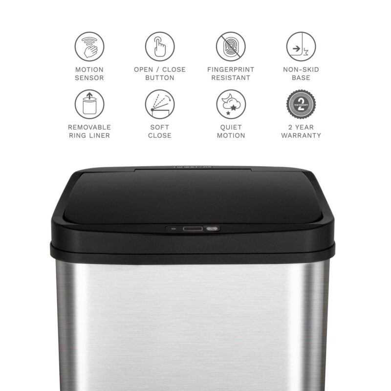 Nine Stars 13.2 Gallon Trash Can, Touchless Kitchen Trash Can, Stainless Steel with Black Lid - Image 6