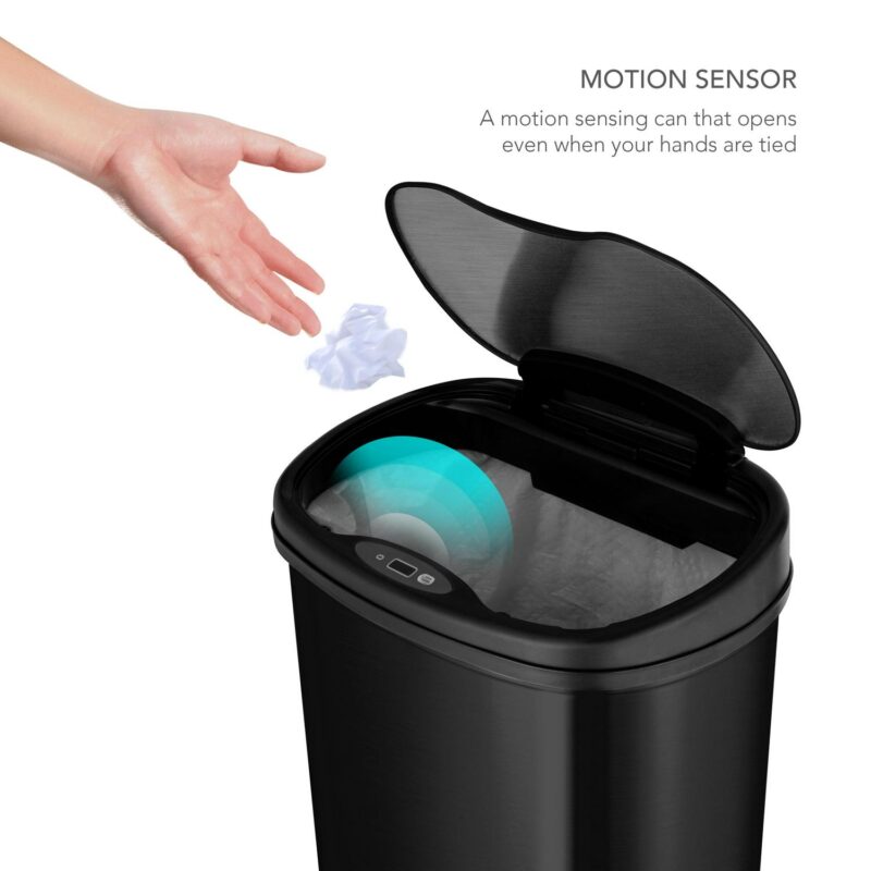 Nine Stars 13.2 Gallon Trash Can, Motion Sensor Kitchen Trash Can, Black Stainless Steel - Image 5