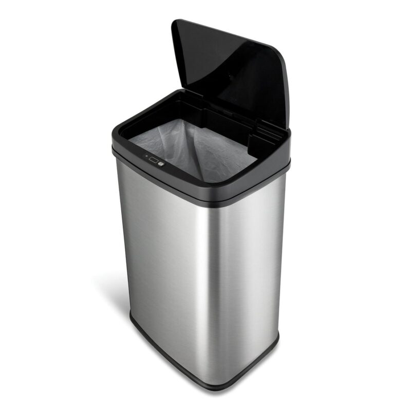 Nine Stars 13.2 Gallon Trash Can, Touchless Kitchen Trash Can, Stainless Steel with Black Lid - Image 3