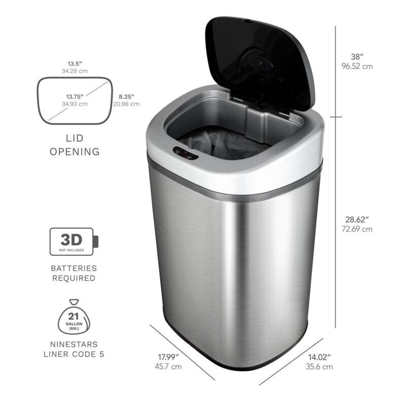 Nine Stars 21.1 Gallon Trash Can, Motion Sensor Touchless Kitchen Trash Can, Stainless Steel - Image 5