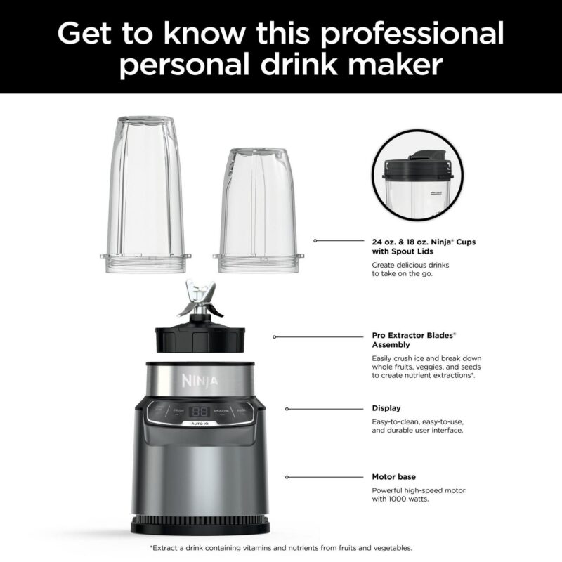 NinjaA Nutri-Blender Pro with Auto IQA , 1000 Watts, Personal Blender - Image 5
