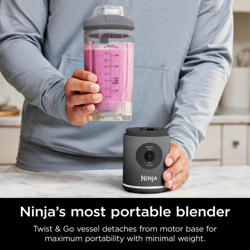 Ninja Blast MAX Personal Cordless Blender for Smoothies, Frozen Drinks, Ice Crush, 20 oz. Twist and Go Vessel, Gray - Image 3