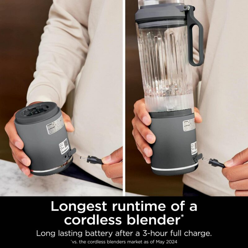 Ninja Blast MAX Personal Cordless Blender for Smoothies, Frozen Drinks, Ice Crush, 20 oz. Twist and Go Vessel, Gray - Image 2