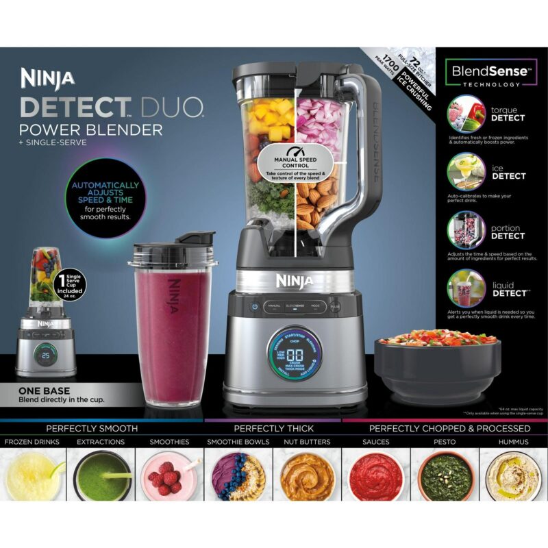 Ninja Detect Power Blender + Personal Single-Serve, BlendSense Technology, Kitchen Countertop, Silver, TB300 - Image 17