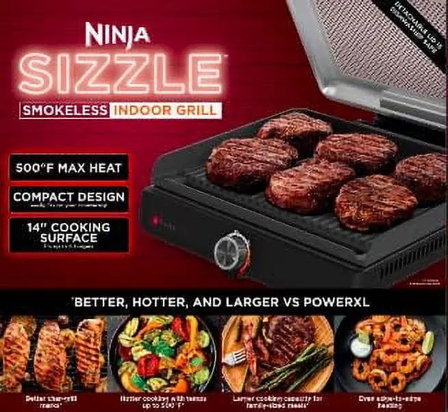 Ninja Sizzle Smokeless Indoor Grill with Nonstick Grill Plate, GR100 - Image 9