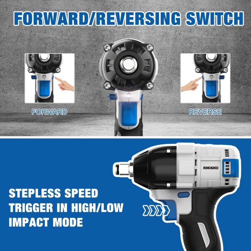 Ninouko 20V 1/2 inch Cordless Impact Wrench/Driver Kit with Battery and Charger - Image 6