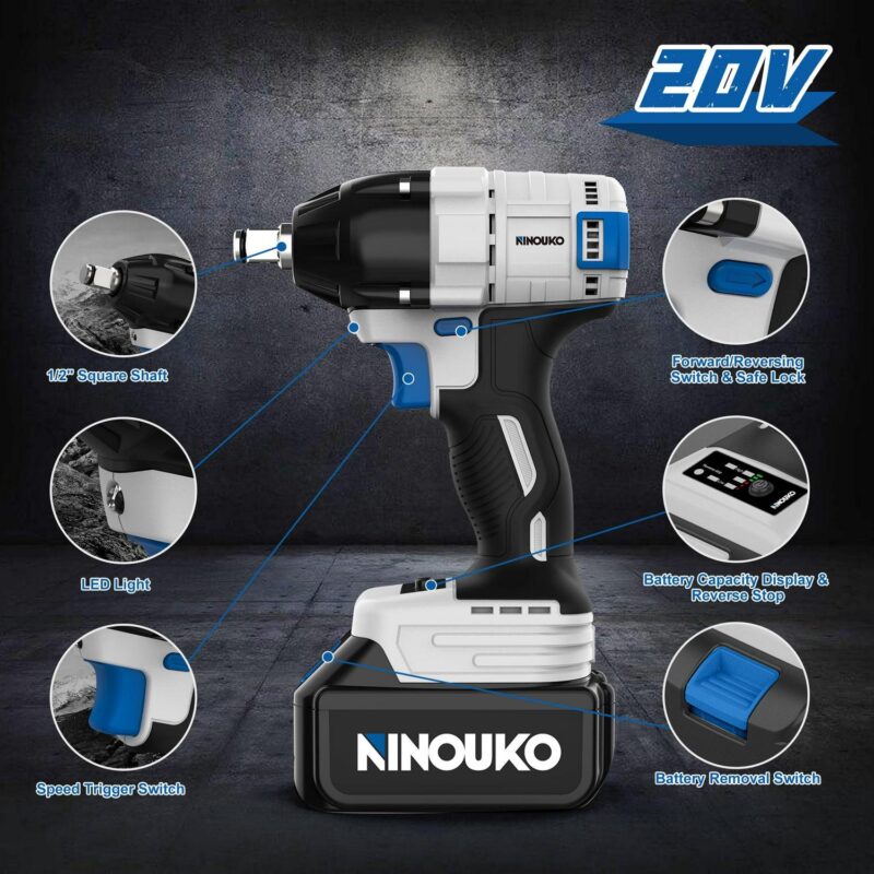 Ninouko 20V 1/2 inch Cordless Impact Wrench/Driver Kit with Battery and Charger - Image 2