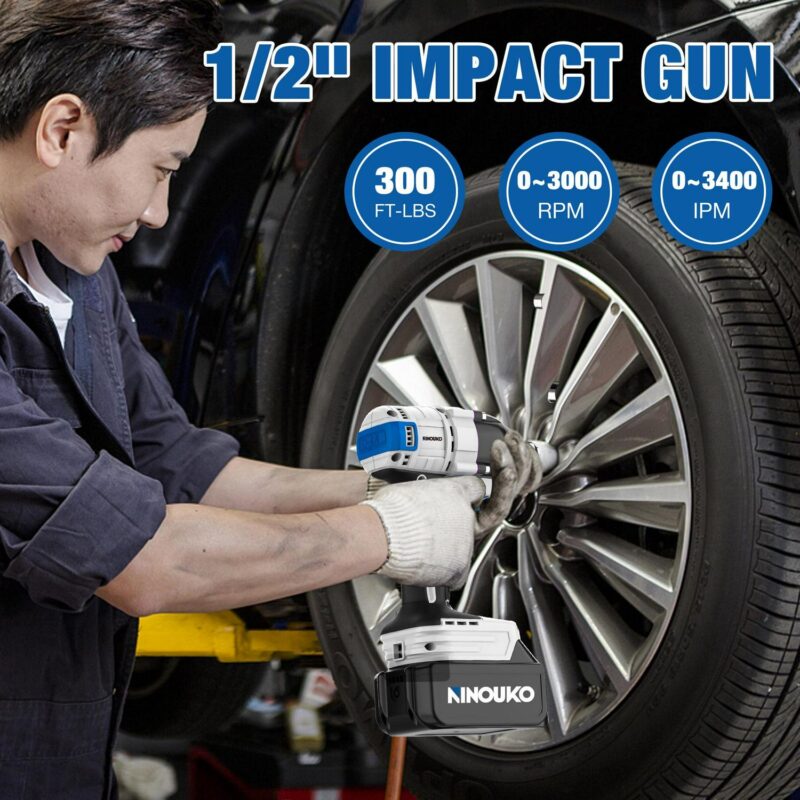 Ninouko 20V 1/2 inch Cordless Impact Wrench/Driver Kit with Battery and Charger - Image 8