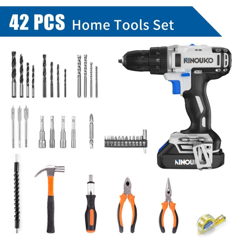 Ninouko 20-Volt Cordless Electric 1/2-inch Drill and Impact Driver Combo Kit 2Ah Lithium-Ion Battery - Image 5