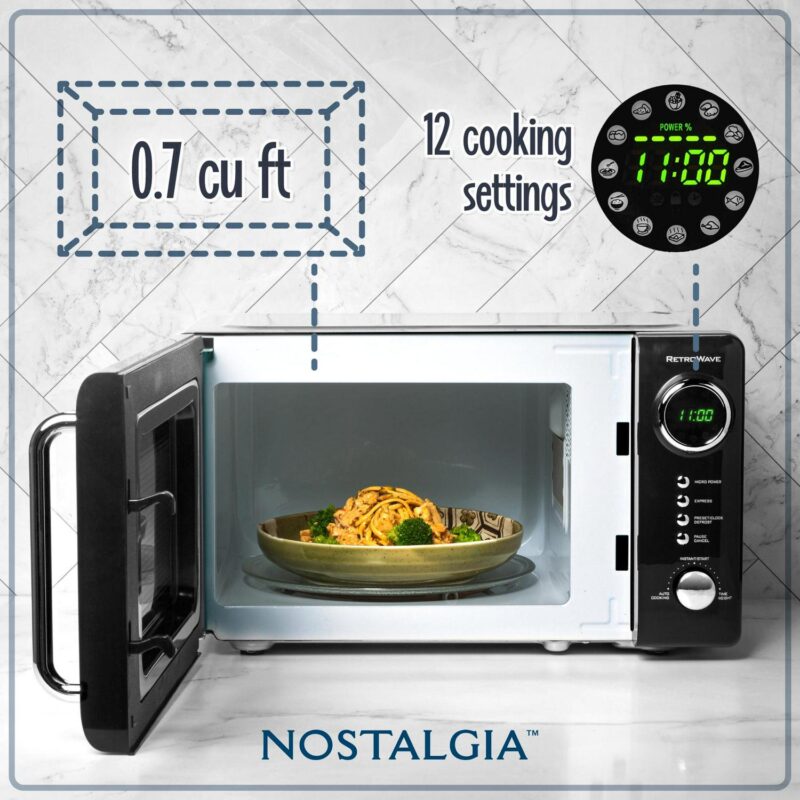 Nostalgia Retro Microwave for Countertop 0.7 cu ft Vintage Microwave, Black - Image 7