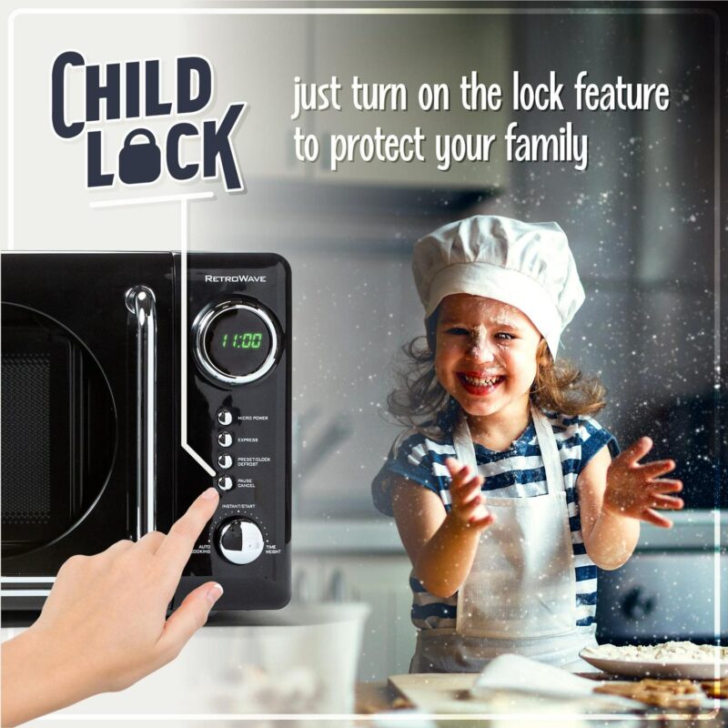 Nostalgia Retro Microwave for Countertop 0.7 cu ft Vintage Microwave, Black - Image 3
