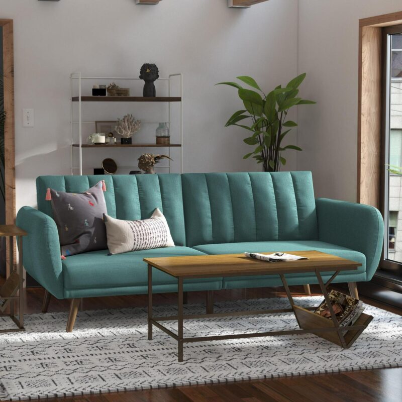 Novogratz Brittany Futon, Light Teal Linen