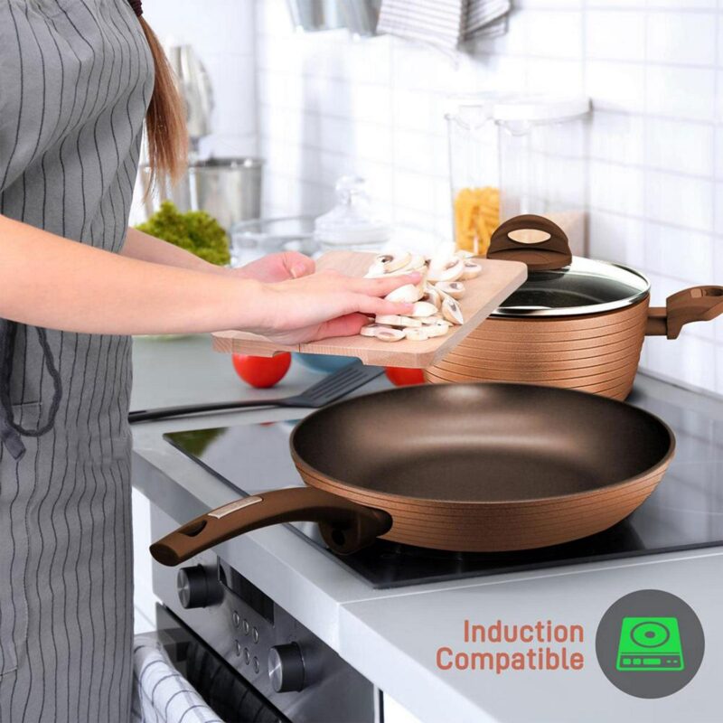 NutriChef 12 Piece Kitchenware Pots and Pans Set - Stylish Kitchen Cookware, Non-Stick Coating Inside and Outside + Heat resistant Lacquer Outside, Coffee Inside and Brown Outside - Image 5