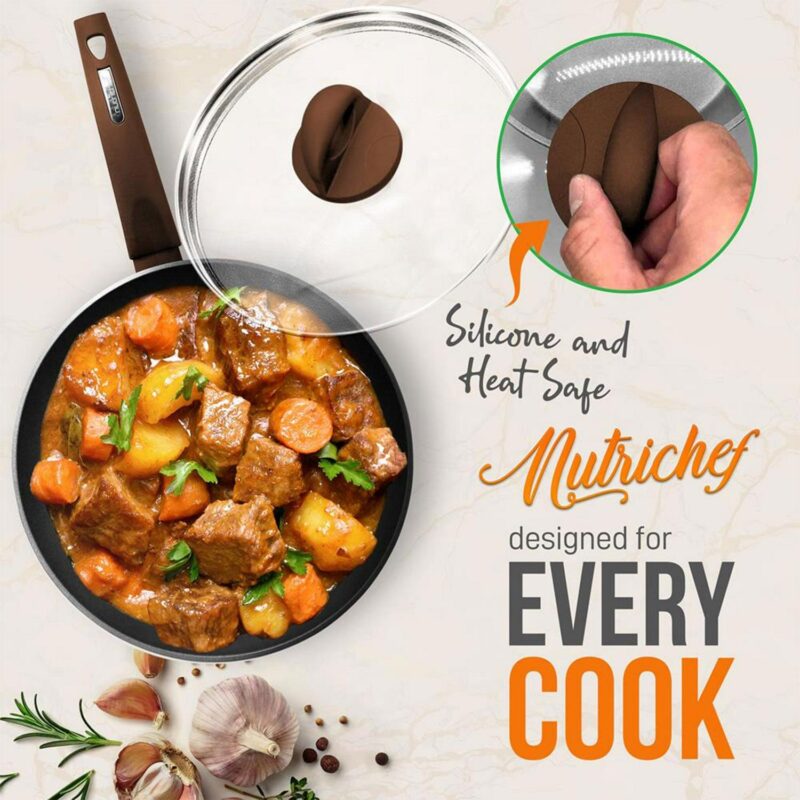 NutriChef 12 Piece Kitchenware Pots and Pans Set - Stylish Kitchen Cookware, Non-Stick Coating Inside and Outside + Heat resistant Lacquer Outside, Coffee Inside and Brown Outside - Image 6