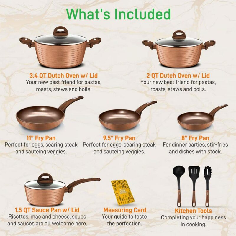 NutriChef 12 Piece Kitchenware Pots and Pans Set - Stylish Kitchen Cookware, Non-Stick Coating Inside and Outside + Heat resistant Lacquer Outside, Coffee Inside and Brown Outside - Image 2
