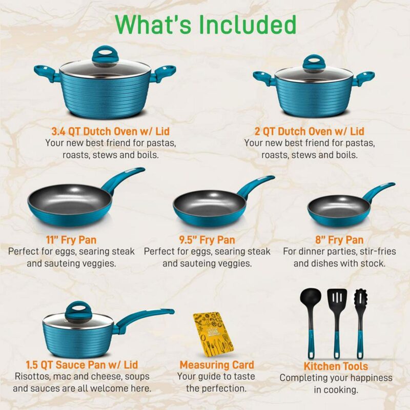 NutriChef 12 Piece Nonstick Home Cookware Set w/ Lids and Cool Touch Handles - Image 2