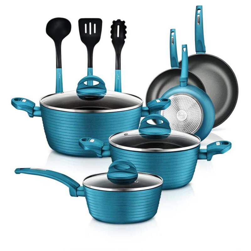 NutriChef 12 Piece Nonstick Home Cookware Set w/ Lids and Cool Touch Handles