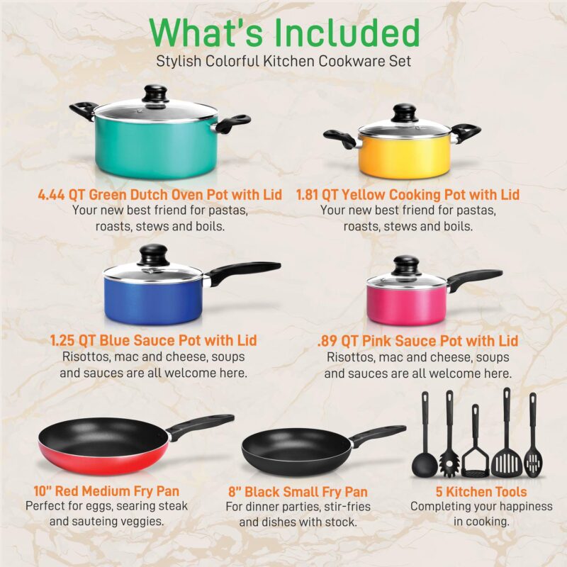 NutriChef 15 Piece Kitchenware Pots and Pans Non-Stick Cookware Set - Image 3