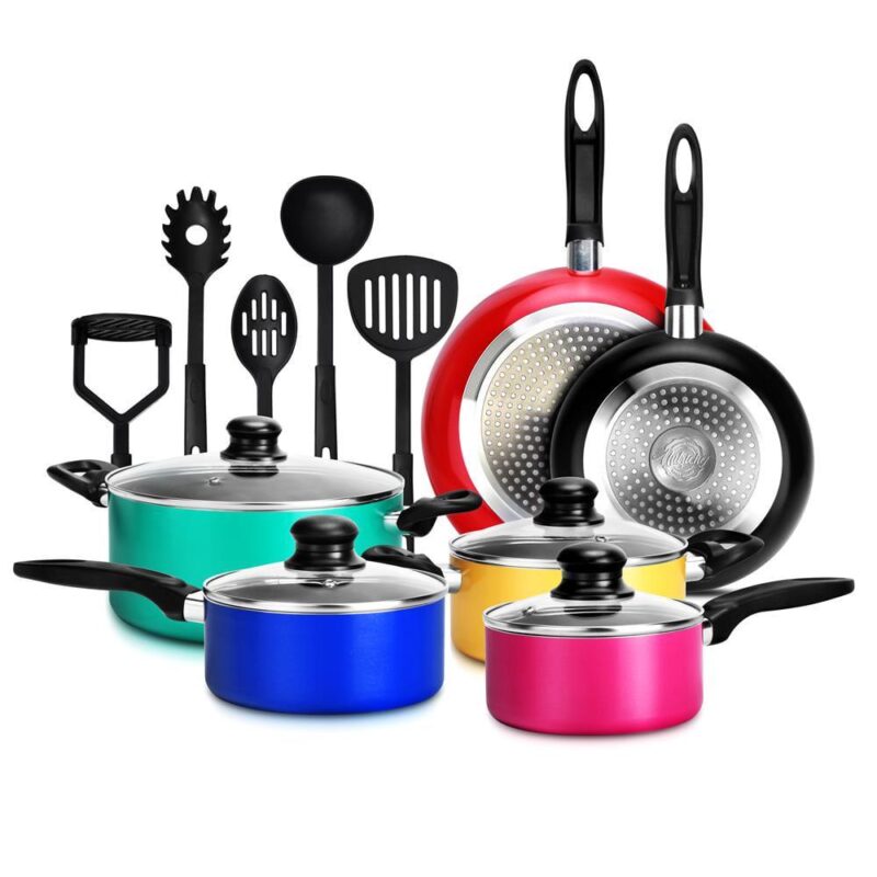 NutriChef 15 Piece Kitchenware Pots and Pans Non-Stick Cookware Set