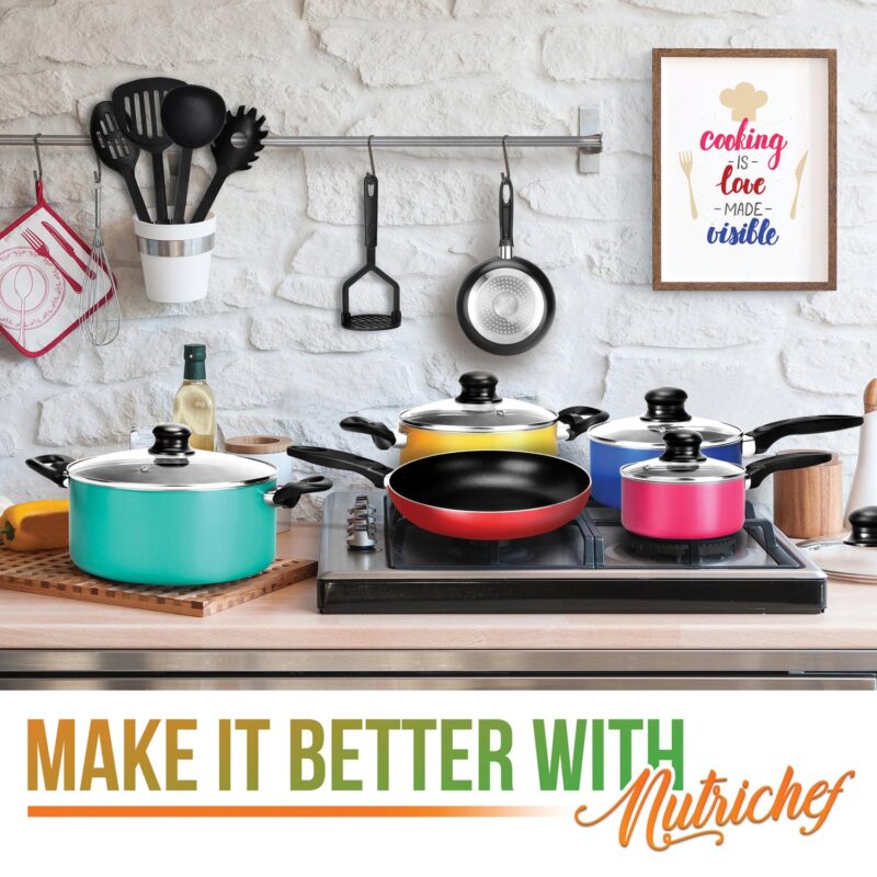 NutriChef 15 Piece Kitchenware Pots and Pans Non-Stick Cookware Set - Image 7