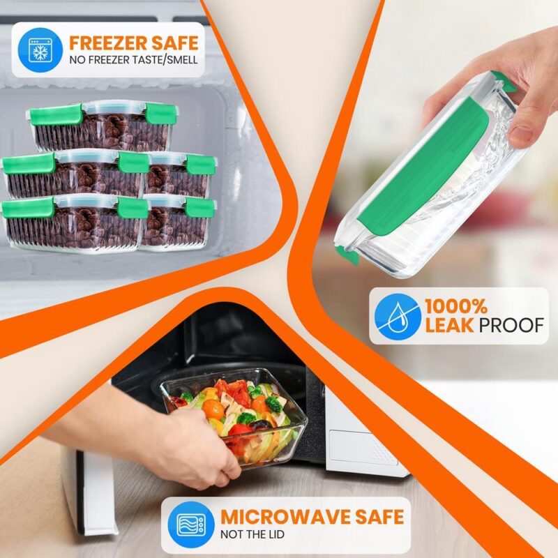 NutriChef 5-Piece Food Storage Containers - 35.86 oz Stackable Superior Premium Glass Meal-prep w/ Airtight Locking Lid, BPA-Free 100% Leakproof, Freezer-to-Oven-Safe, Wave Design, Dishwasher Safe - Image 3