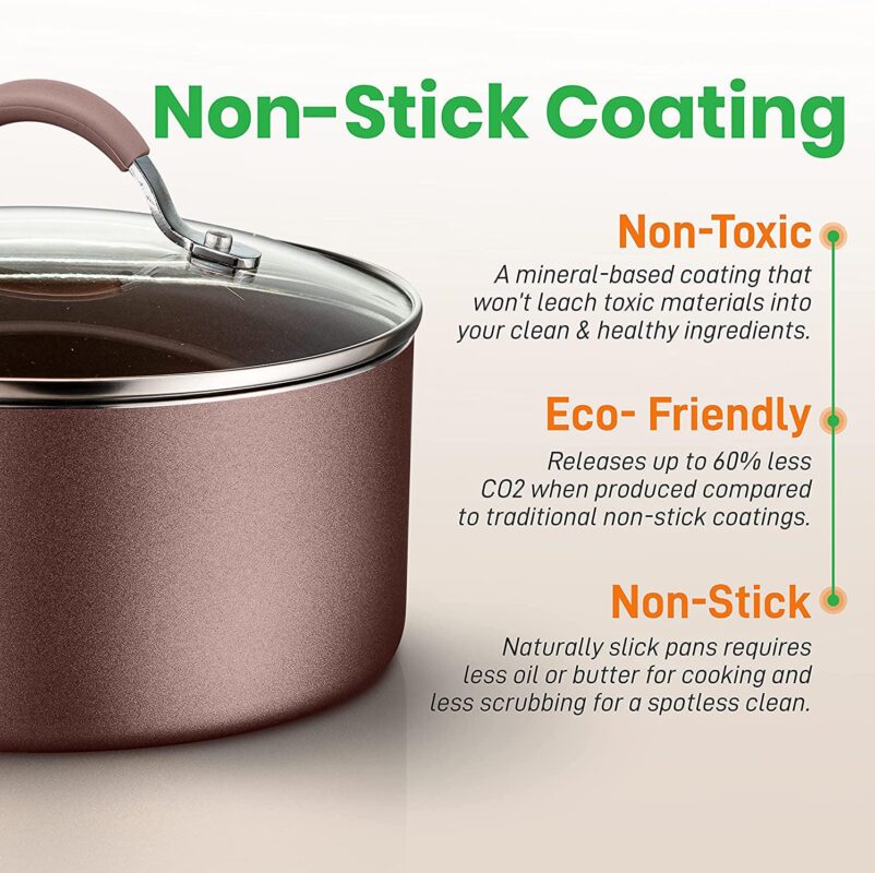 NutriChef Nonstick Cookware Pots and Pans, 14pce Set in Bronze-Aluminum - Image 4