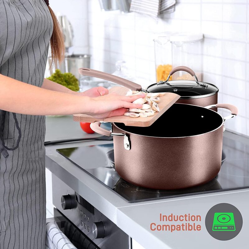 NutriChef Nonstick Cookware Pots and Pans, 14pce Set in Bronze-Aluminum - Image 7