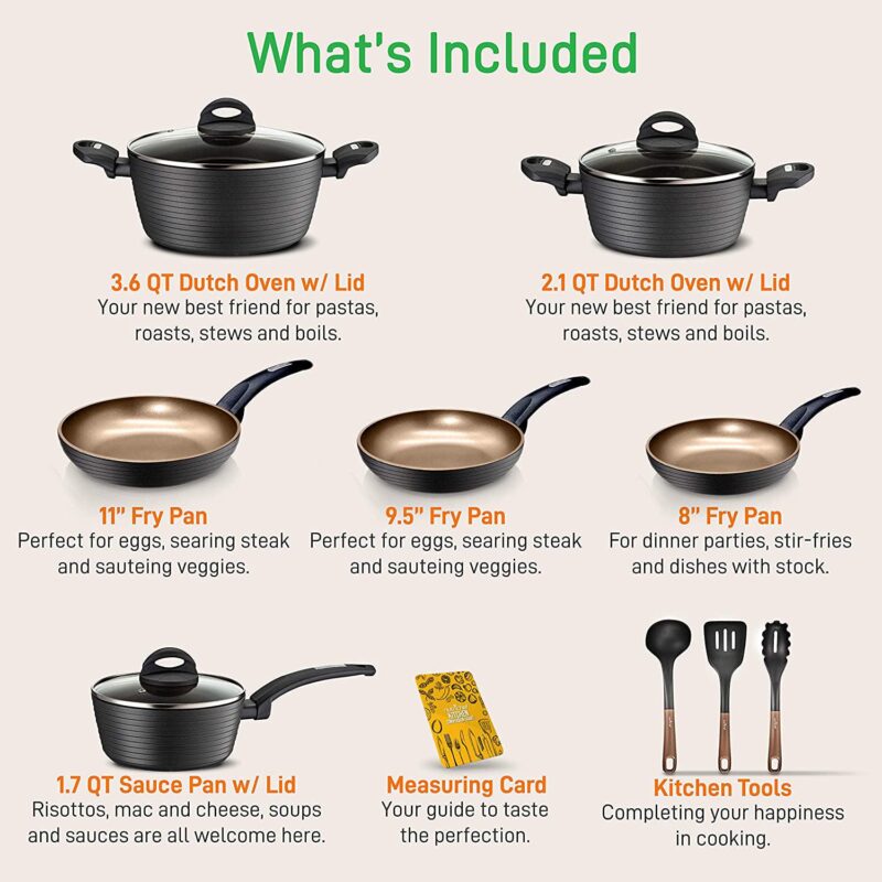 NutriChef Ridge Line Nonstick Kitchen Cookware Pots and Pan, 12 Piece Set, Gray - Image 2