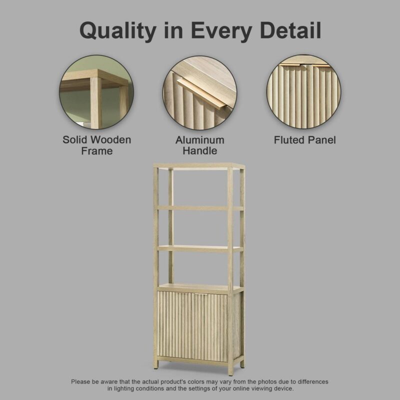 OAKHAM 5 Shelf Bookshelf with Doors, 71  Tall Bookcase with Storage Cabinet, Sunwashed Ask Oak - Image 6