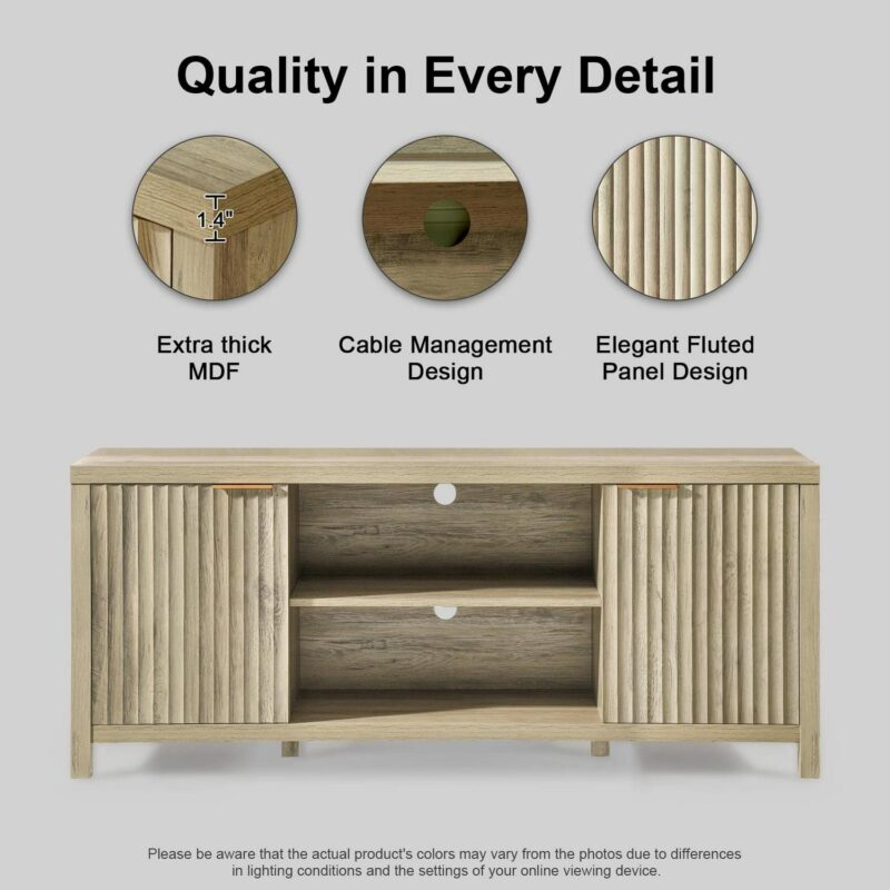 OAKHAM Fluted Tv Stands, Entertainment Center for 65 Inch Tv, Modern Farmhouse TV Console with Doors Cabinet, Media Console with Storage, Sunwashed Ash Oak - Image 3