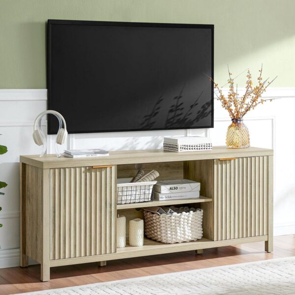 OAKHAM Fluted Tv Stands, Entertainment Center for 65 Inch Tv, Modern Farmhouse TV Console with Doors Cabinet, Media Console with Storage, Sunwashed Ash Oak