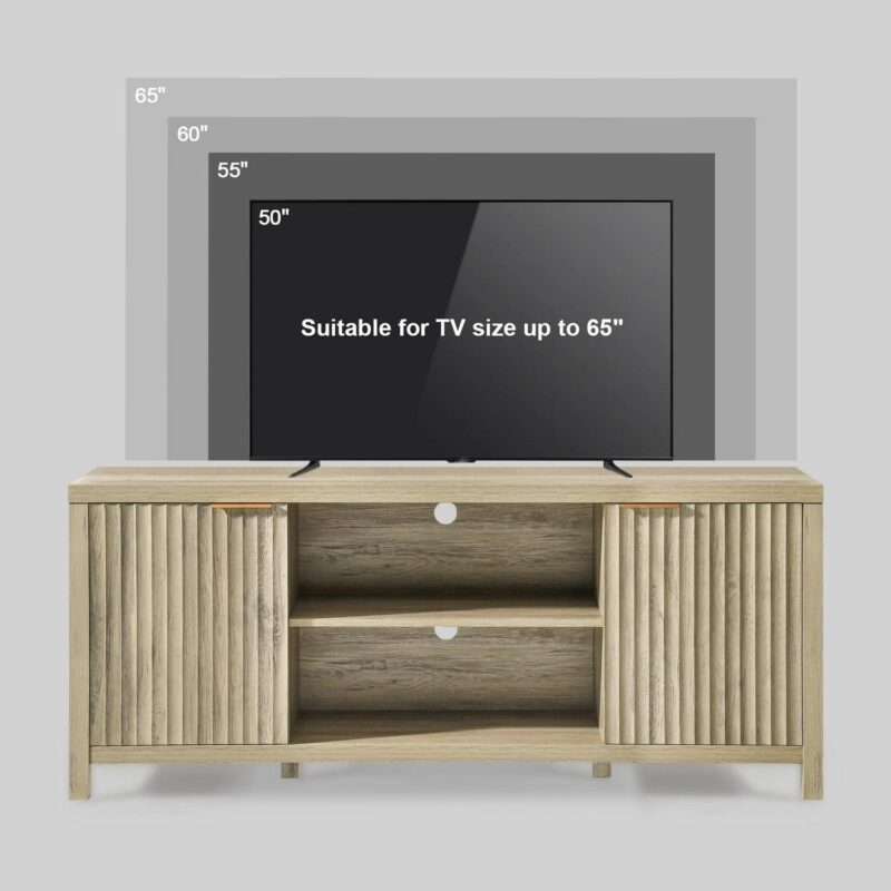 OAKHAM Fluted Tv Stands, Entertainment Center for 65 Inch Tv, Modern Farmhouse TV Console with Doors Cabinet, Media Console with Storage, Sunwashed Ash Oak - Image 5