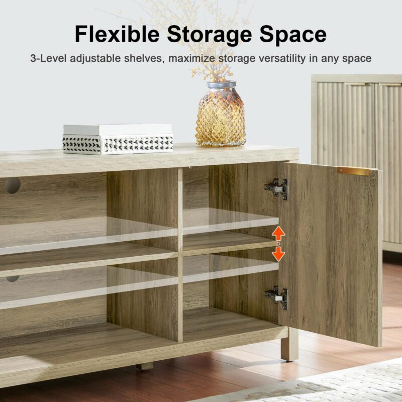 OAKHAM Fluted Tv Stands, Entertainment Center for 65 Inch Tv, Modern Farmhouse TV Console with Doors Cabinet, Media Console with Storage, Sunwashed Ash Oak - Image 7