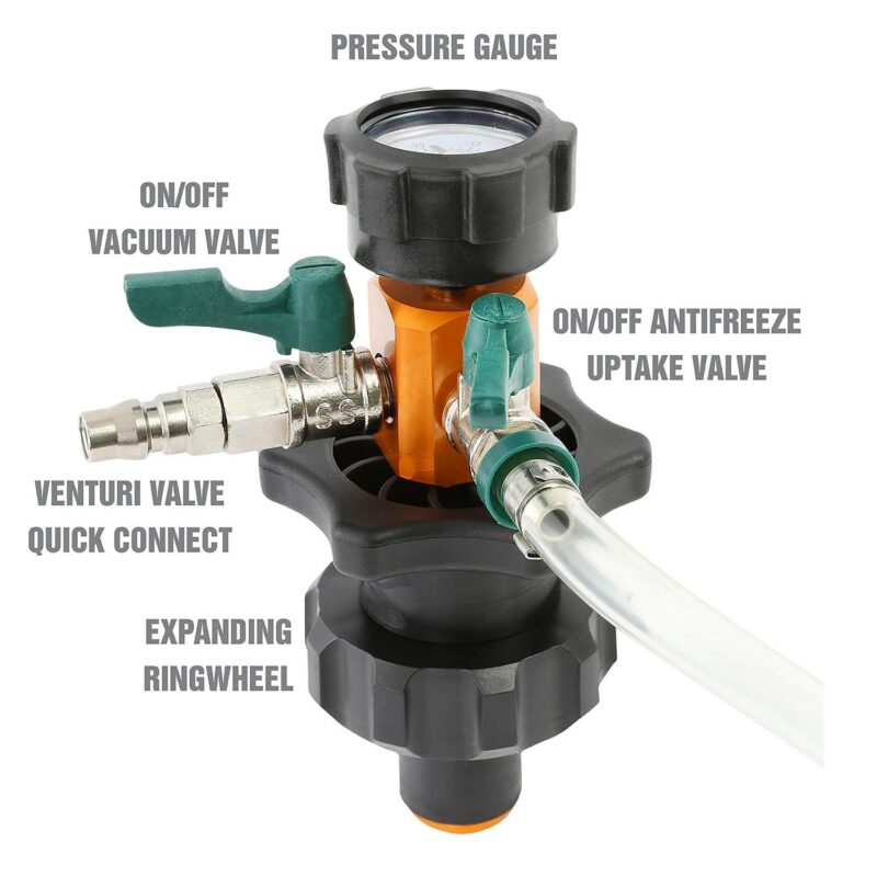OEMTOOLS 24444 Universal Fit Coolant System Refiller Kit, 5 Adapters, Eliminate Trapped Air, Test Radiator and Heating Core Lines for Leaks, Vacuum Fill Coolant Tool, Vacuum Leak Tester - Image 6