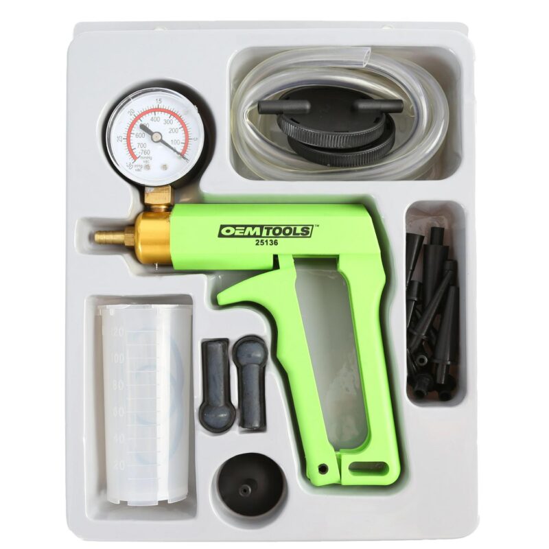 OEMTOOLS 25136 Automotive Tune-Up and Brake Bleed Kit w/ Vacuum Gauge, No-Mess, No-Leak Brake Bleeder Kit Adapters, Green Hand Vacuum Tester - Image 5
