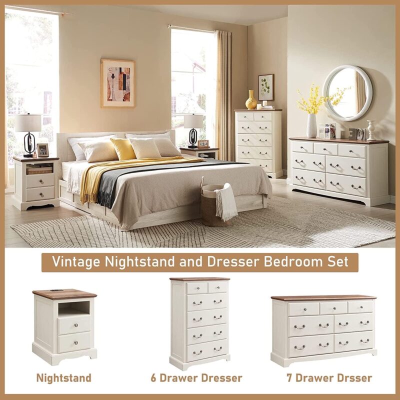 OKD 6 Drawer Dresser Chests for Bedroom , 48  Tall Chests Storage Cabinet, Farmhouse Wood Rustic Dresser for Bedroom, Living Room, Antique White - Image 7