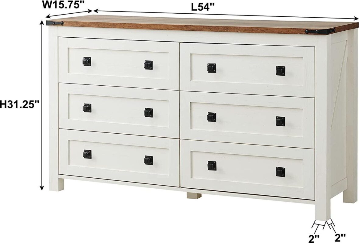 OKD 6 Drawers Dresser Chests for Home Bedroom, Farmhouse Wood Rustic Tall Chest of Drawers, Pull Drawers, off White - Image 6