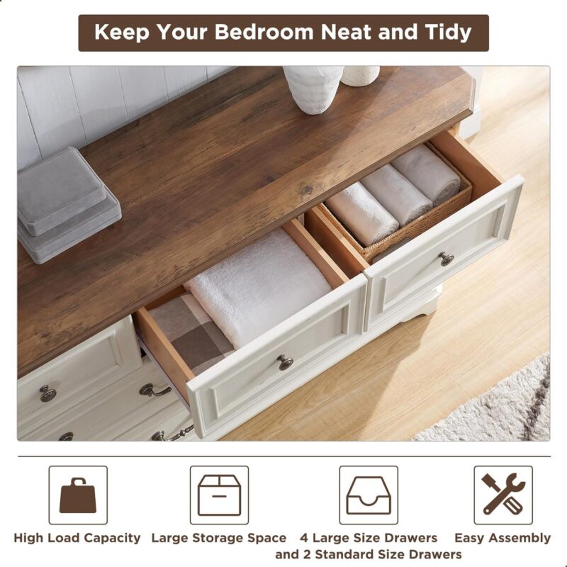 OKD Farmhouse 7 Drawers Dresser Chests for Bedroom, 54  Wide Wood Rustic Tall Chest of Drawers, for Living Room, Hallway,Antique White - Image 2